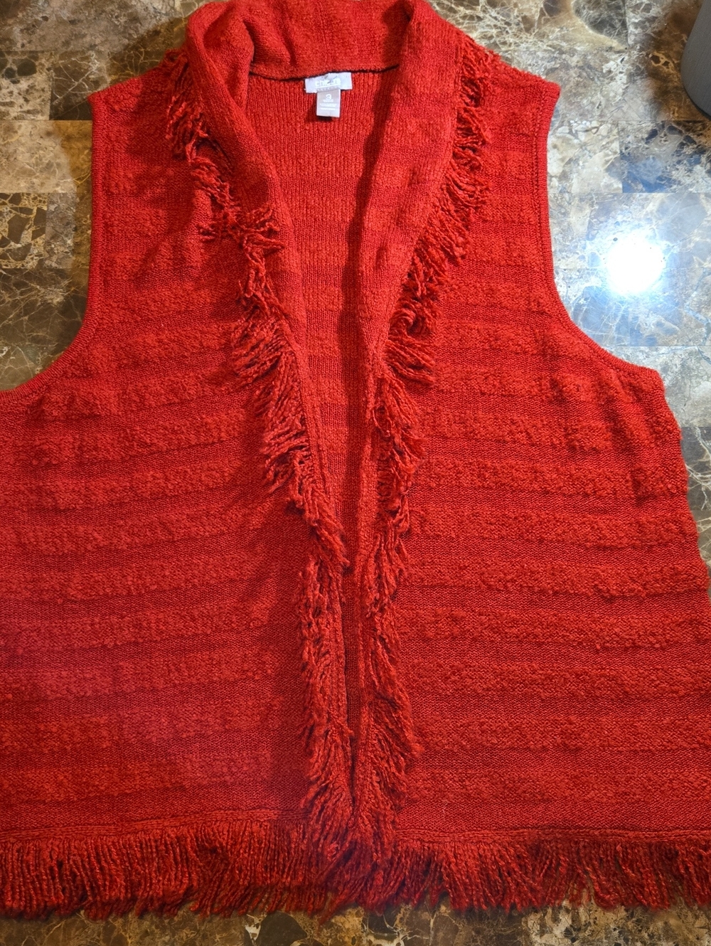 Chicos Red Fringe Vest/shawl. Subtle Stripes. Chicos Size 3. Trad Size XL
